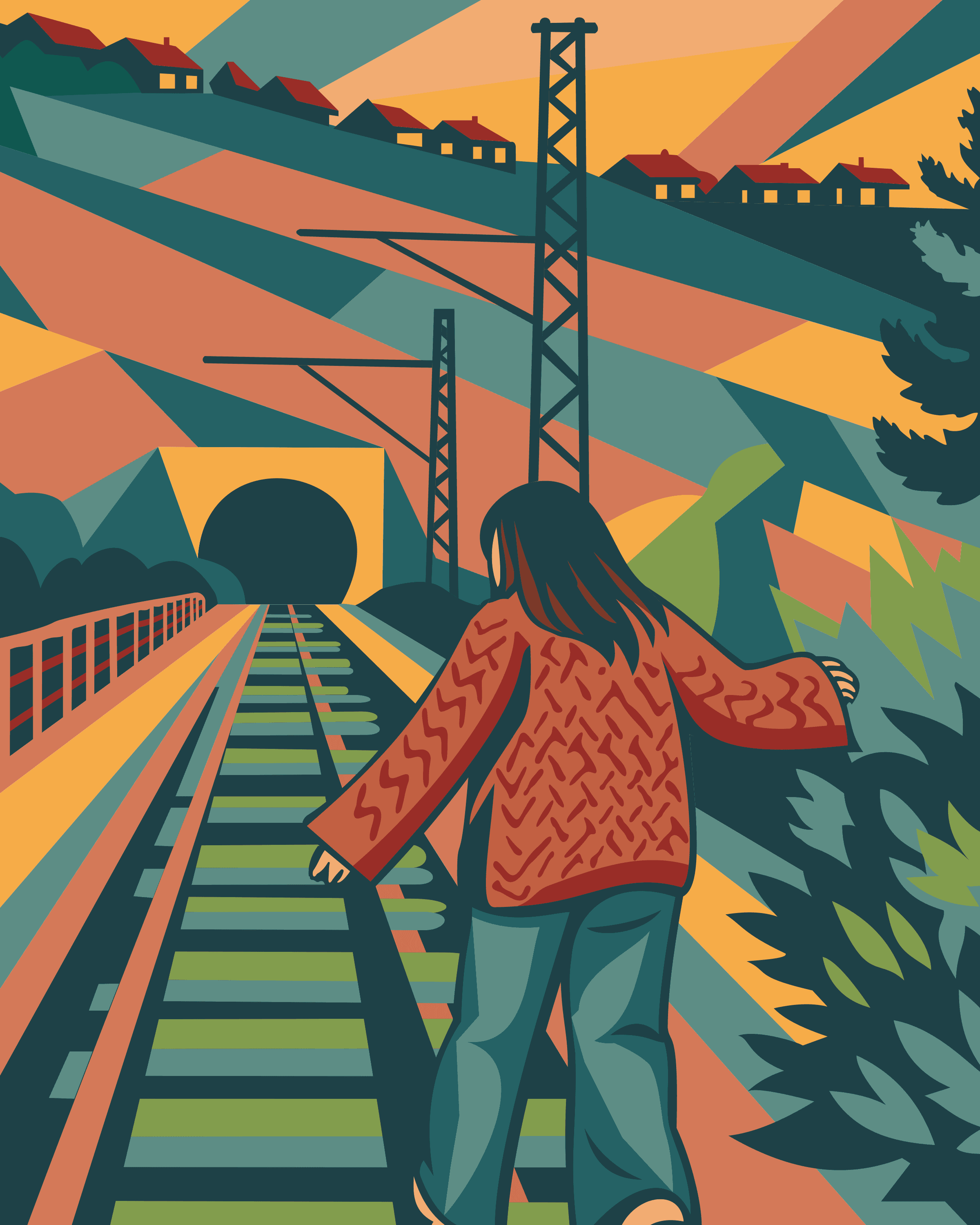 Abandoned train tracks graphic design piece